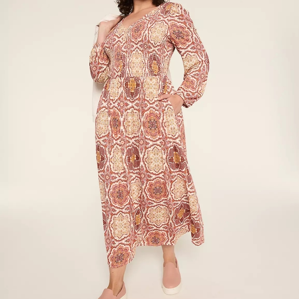 NWT Neck Smocked-Bodice Midi Dress